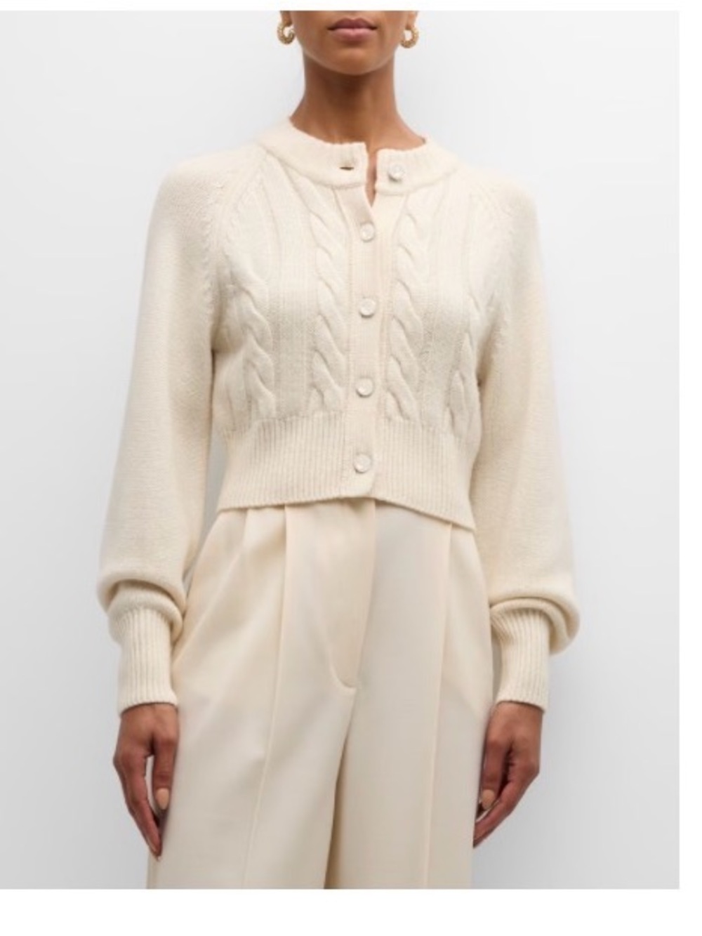 TOCCIN  Cropped Wool and Cashmere Cable-Knit Cardigan